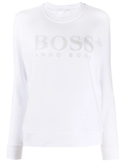 Hugo Boss Logo-print Cotton Sweatshirt In White