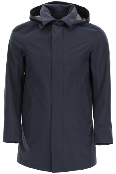 Herno Layered Hooded Short Coat In Navy