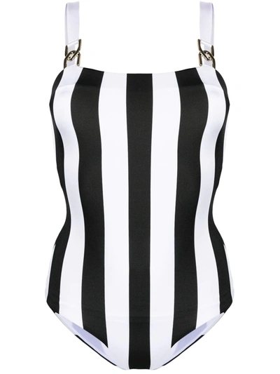 Balmain Two-tone Striped Swimsuit In White