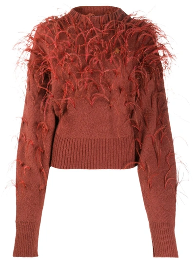 Attico Feather Embellished Jumper In Brown