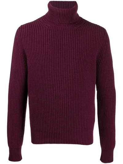 Tom Ford Chunky Knit Turtleneck Jumper In Purple