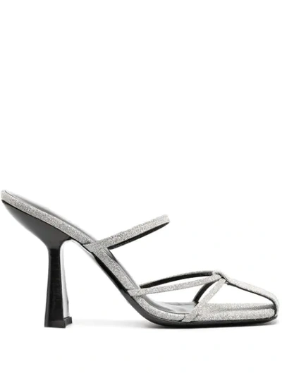 By Far Glitter Strap Sandals In Silver