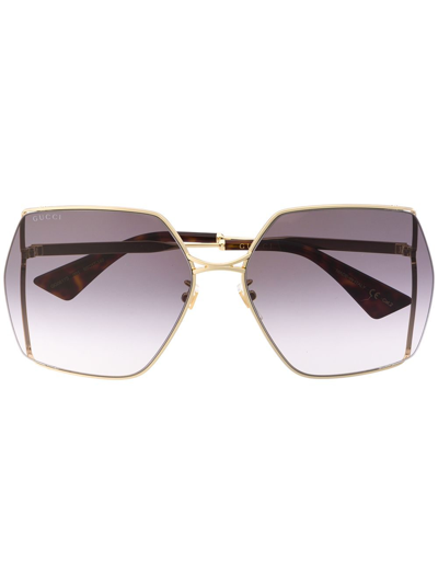 Gucci Oversized Hexagon-frame Gold-tone And Acetate Sunglasses In Black