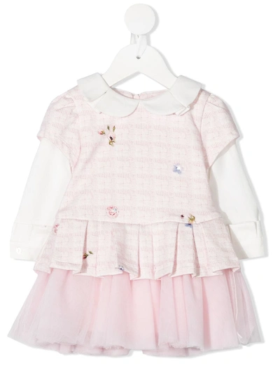 Lapin House Babies' Floral-print Layered Dress In Pink