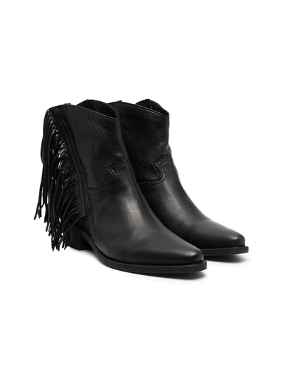 Cinzia Araia Teen Fringed Ankle Boots In Black