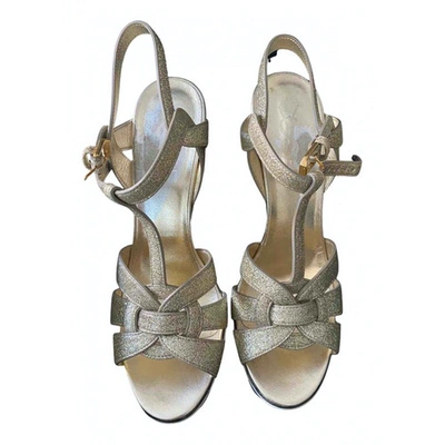 Pre-owned Saint Laurent Tribute Gold Leather Sandals