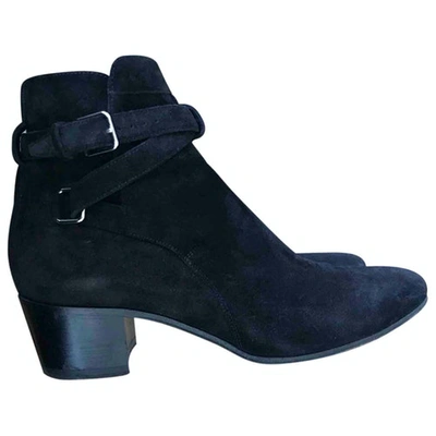 Pre-owned Saint Laurent West Jodhpur Black Suede Ankle Boots
