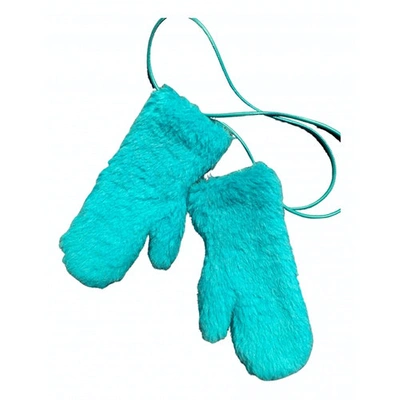 Pre-owned Max Mara Turquoise Faux Fur Gloves