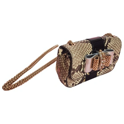 Pre-owned Christian Louboutin Sweet Charity Gold Python Handbag