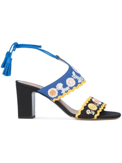Tabitha Simmons Thais Embroidered Ankle-wrap Sandals, Black/marine In Blue