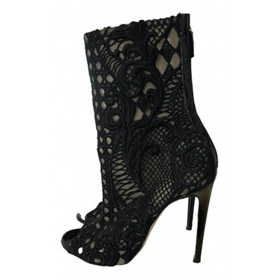 Pre-owned Balmain Cloth Ankle Boots In Black