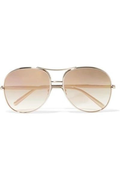 Chloé Nola Aviator-style Gold-tone Mirrored Sunglasses In Pink