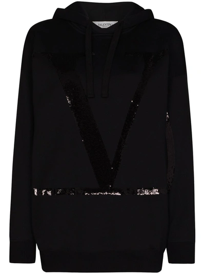 Valentino Vlogo Sequinned Hoodie In Black