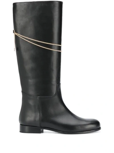 Msgm Chain-detail Knee-length Boots In Black
