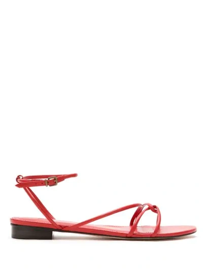 Nk Leather Flat Sandals In Red