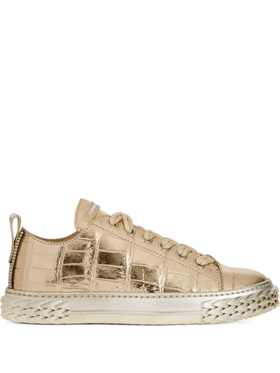 Giuseppe Zanotti Metallic Croco-embossed Sneakers In Gold