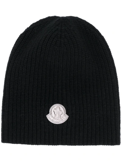 Moncler Logo-patch Beanie In Black