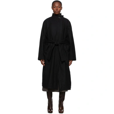 Lemaire Belted Long Trench Coat In Black