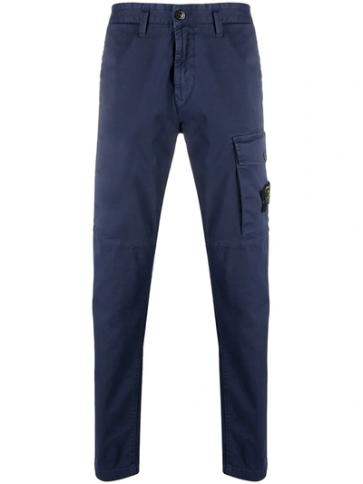 Stone Island Logo Patch Skinny-fit Trousers In Blue