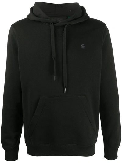 G-star Raw Embroidered-logo Hoodie In Black