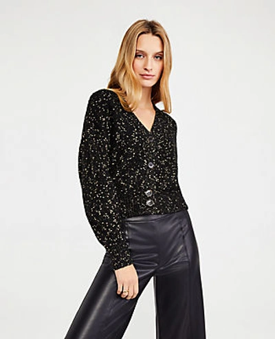 Ann Taylor Shimmer Cropped Cardigan In Black