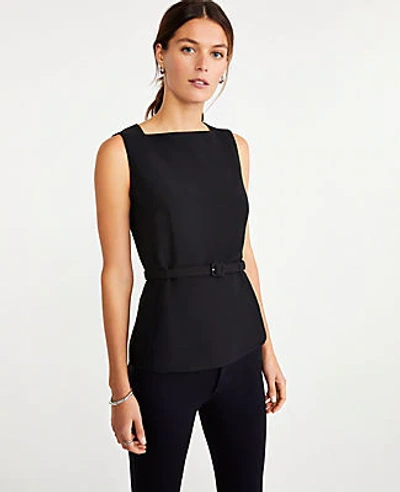 Ann Taylor The Belted Shell Top In Doubleweave In Black