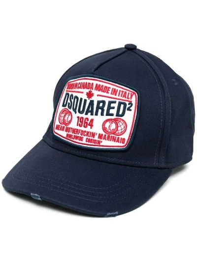 Dsquared2 Logo-patch Distressed Baseball Cap In Navy