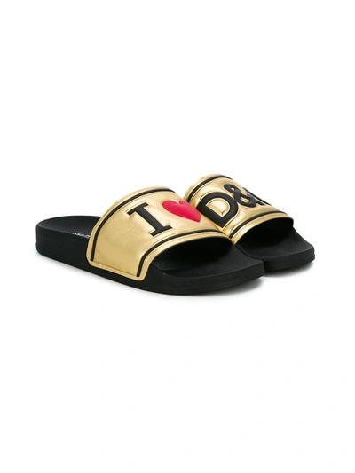 Dolce & Gabbana Kids' I Love D&g Print Sandals In Metallic