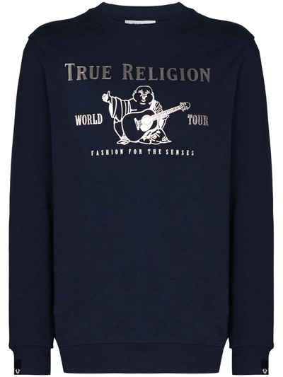 True Religion Blue World Tour Logo Print Jumper