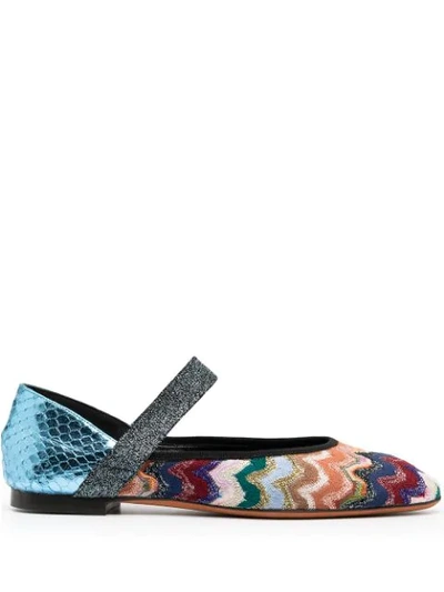 Missoni Zigzag Knit Ballerina Shoes In Blue