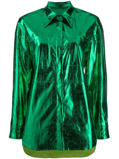 Msgm Metallic Faux Snake-effect Leather Shirt In Green