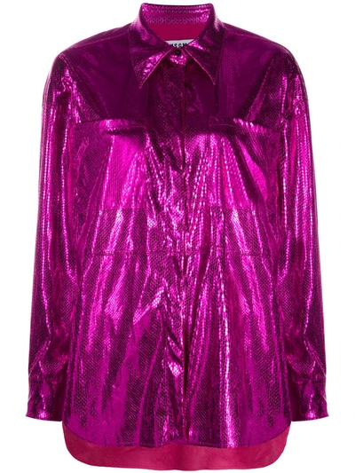 Msgm Metallic Snake-effect Skirt In Pink