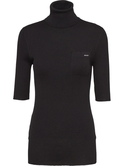 Prada Logo-detail Ribbed-knit Jumper In F0002 Nero