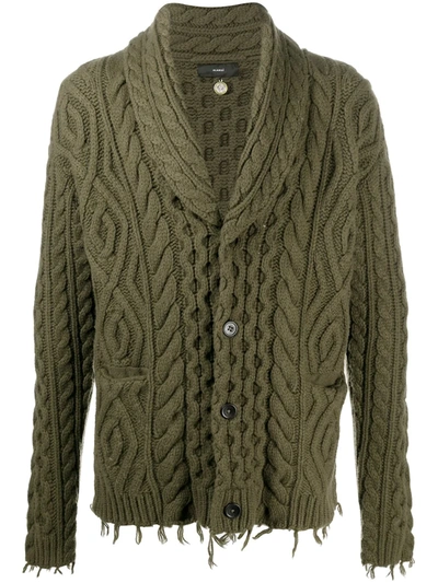 Alanui Cable-knit Raw-edge Cardigan In Green