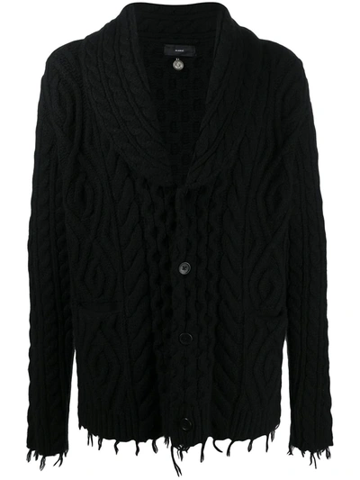 Alanui Cable-knit Raw-edge Cardigan In Black