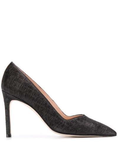 Stuart Weitzman Pointed Embossed Leather Pumps In Black