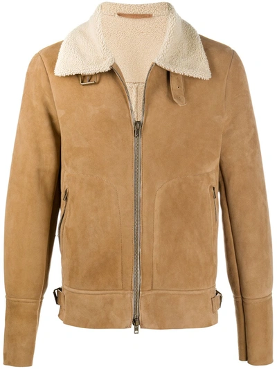 Salvatore Santoro Shearling-trimmed Leather Jacket In Neutrals