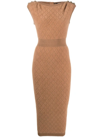 Balmain Button-detail Midi Dress In Brown