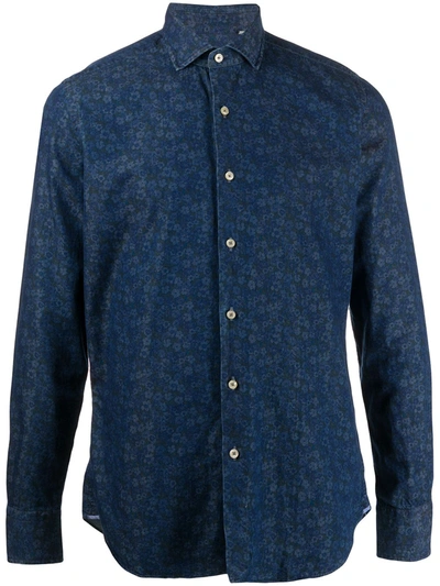 Xacus Floral Button Up Shirt In Blue
