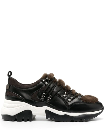 Peserico Faux-fur Panel Chunky Trainers In Brown