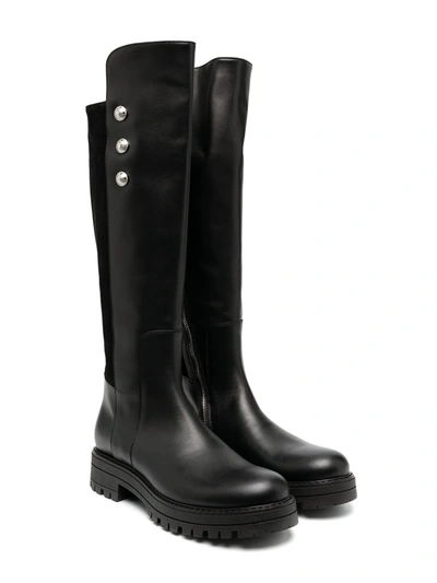 Balmain Teen Knee-high Chunky Leather Boots In Black