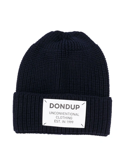 Dondup Kids' Logo-patch Knitted Beanie In Blue