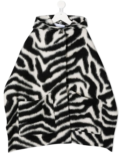 Dondup Kids' Zebra Print Cape Coat In Black