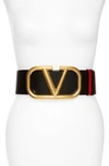 Valentino Garavani Vlogo Reversible Leather Belt In Black/ Red