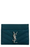 Saint Laurent Monogram Leather Credit Card Case In Petrol Green