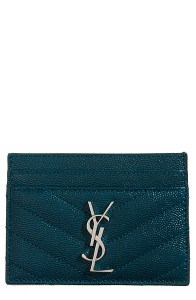 Saint Laurent Monogram Leather Credit Card Case In Petrol Green