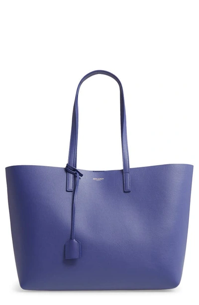 Saint Laurent Shopping Leather Tote In Saphir Bleu