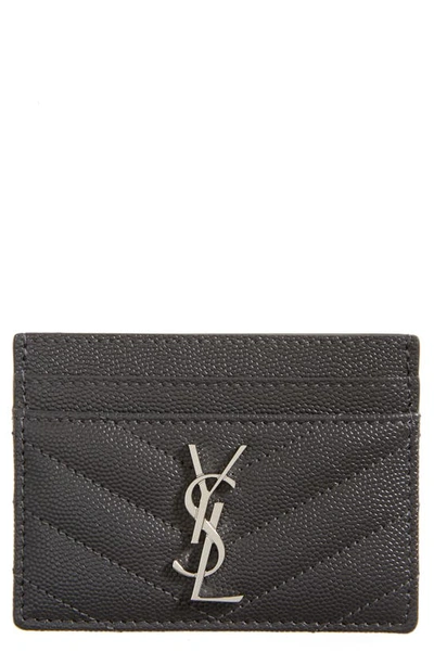 Saint Laurent Monogram Leather Credit Card Case In Storm