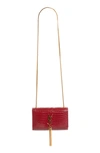 Saint Laurent Small Kate Croc Embossed Leather Shoulder Bag In Opyum Red