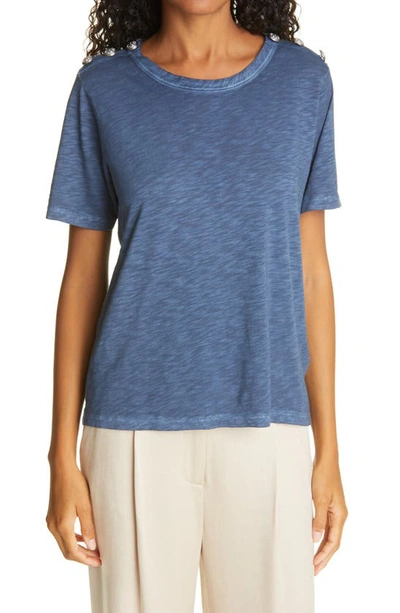 Veronica Beard Button-embellished Pima Cotton-jersey T-shirt In Slate
